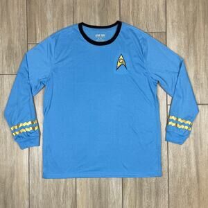 Star Trek Costume Shirt Mens XL Blue Long Sleeve Uniform Sci Fi Graphic